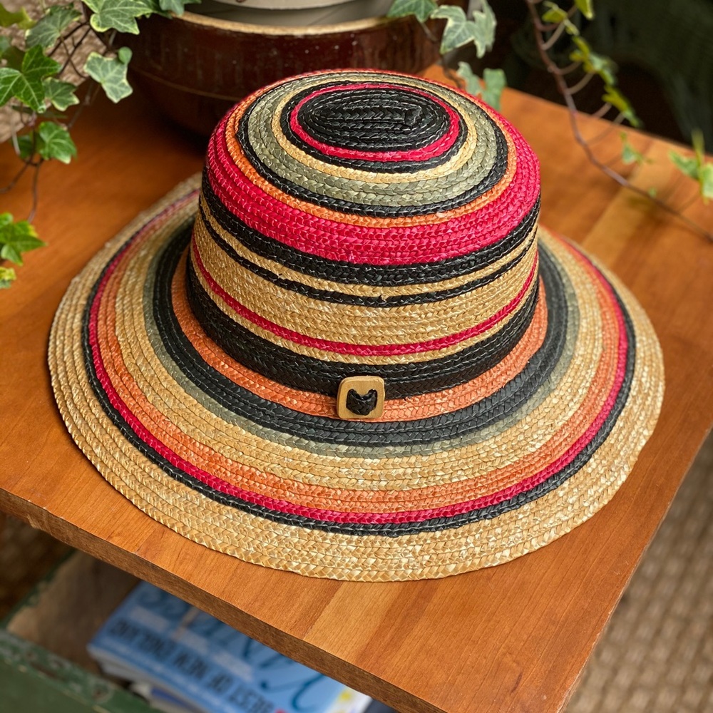 Striped Straw Sun Hat in Natural, Black & Red